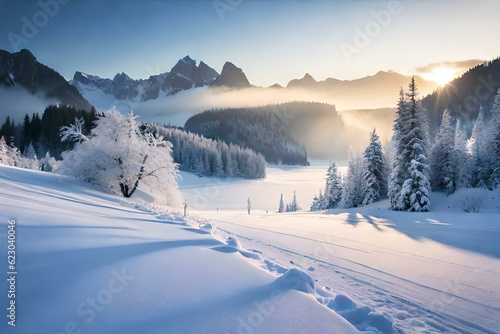 winter landscape with snow covered mountains © Mateen