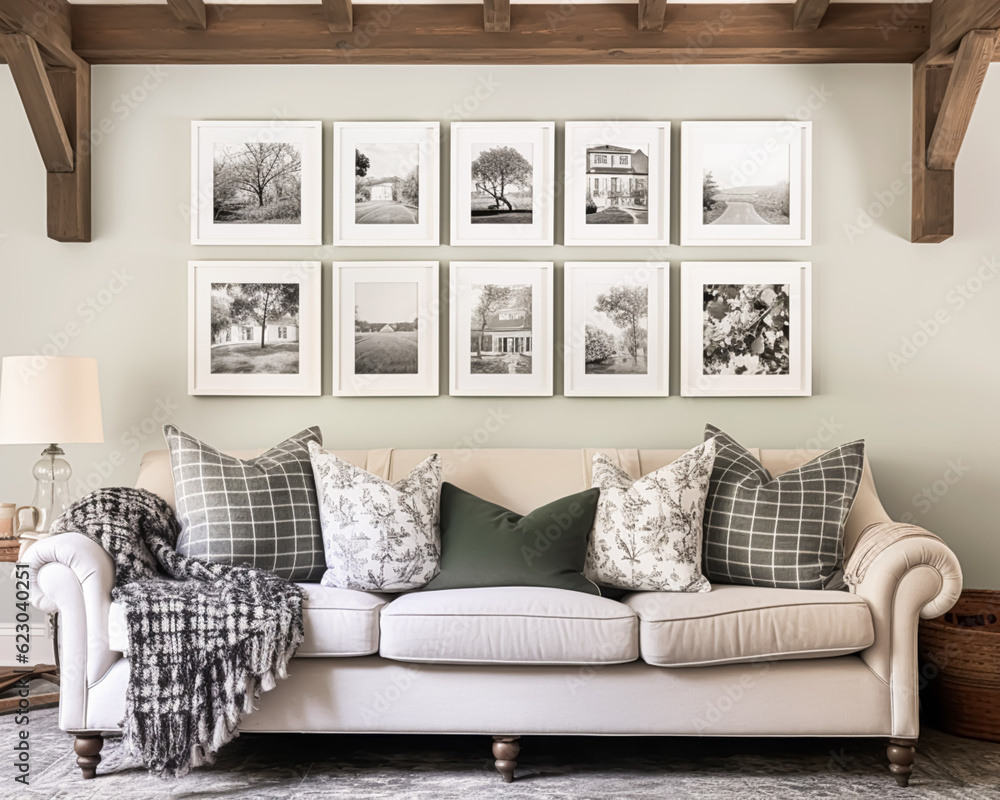 Living room gallery wall, home decor and wall art, framed art in the