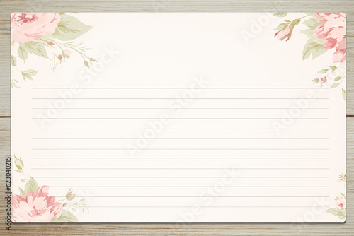 Blank vintage floral lined paper recipe card background for printable digital paper  art stationery and greeting card illustration