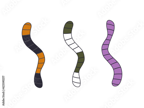A set of sweet treats for Halloween. Candy and snacks. Halloween gummy worms. Trick or treat party. Cartoon candy in vector. 