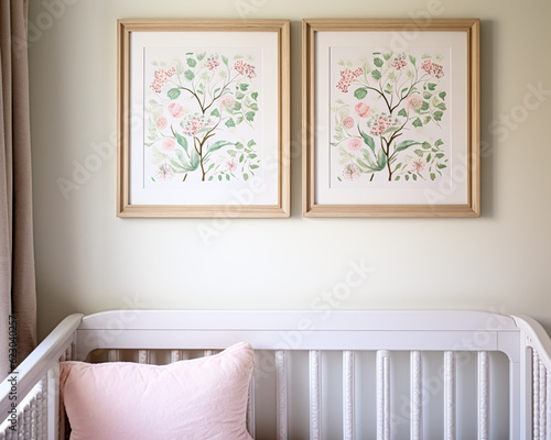 Nursery wall art, home decor and framed art in the English country cottage interior, room for diy printable artwork mockup and print shop © Anneleven