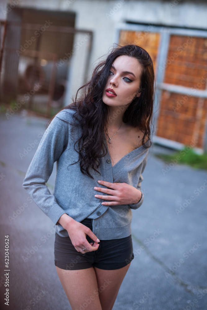 beautiful slim girl with intense look. selective focus beautiful slim girl with intense look. selective focus
