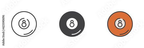 Billiard eight ball different style icon set