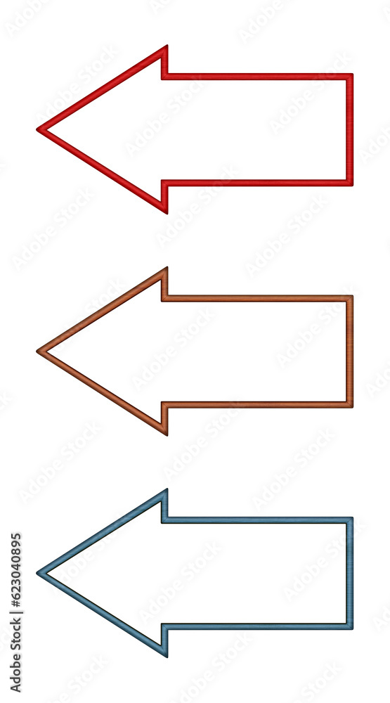 Arrow pointer. Arrow signboard. Set of colored wooden blank arrows isolated on a white Arrow pointer. Arrow signboard. Set of colored wooden blank arrows isolated on a white