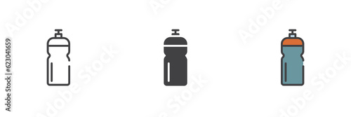 Fitness water bottle different style icon set