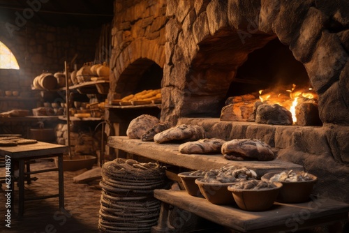 Old Brick Kiln With Bread In A Bakery, Generative AI
