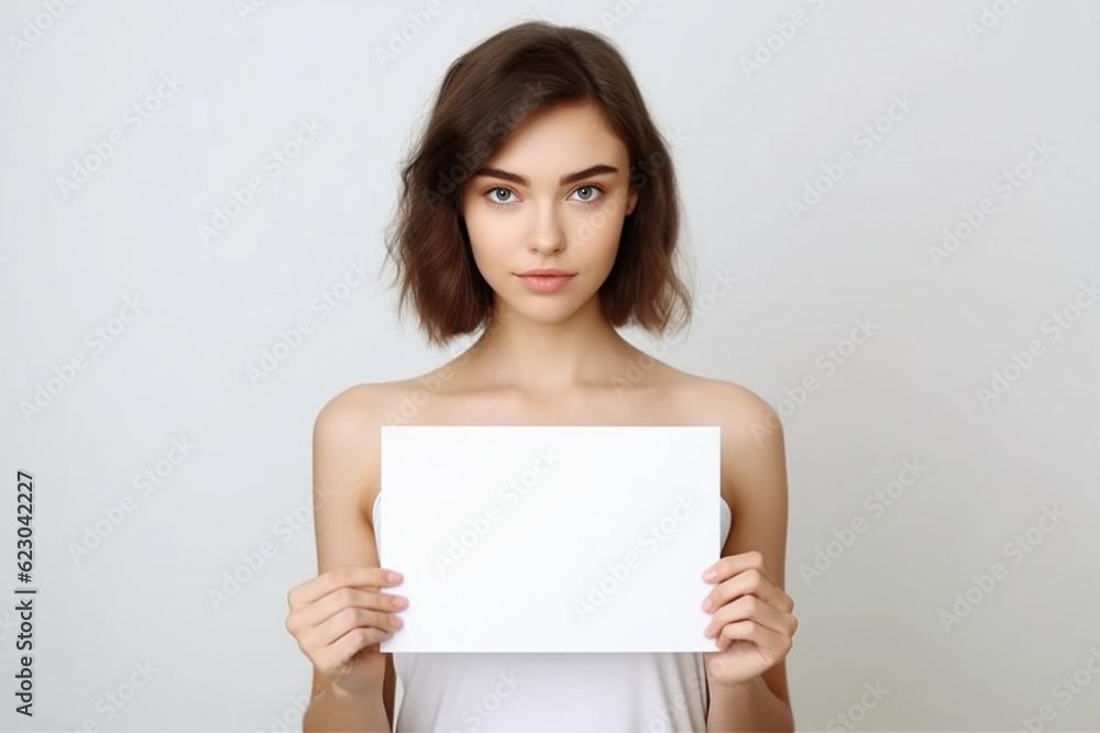 A young woman holding a blank blackboard A young woman holding a blank blackboard