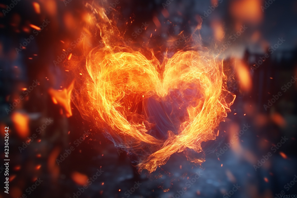 Fototapeta premium A blue and red hearts surrounded by radiant blue flames, Created using generative AI tools