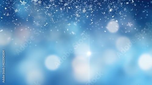 Christmas illustration, winter background with snowflakes and bokeh lights, with blank space. Generative AI