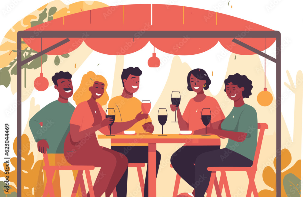 group of friends partying together flat design illustration
