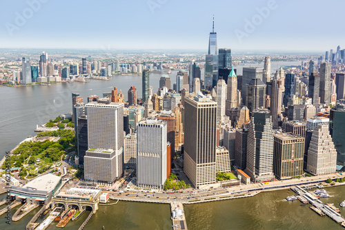 New York City skyline aerial view of Manhattan with World Trade Center skyscraper in the United States