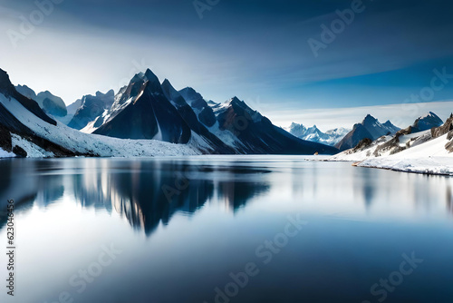 A majestic image of a landscape with ice glaciers and beautiful green trees, Created using generative AI tools