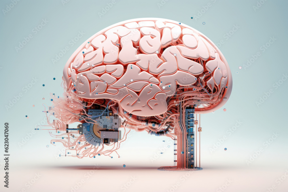 Cerveau humain connecté avec des circuits imprimés symbolisant l — free download