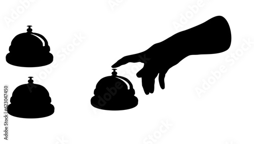 reception bell silhouette, Customer hand pushing hotel reception bell