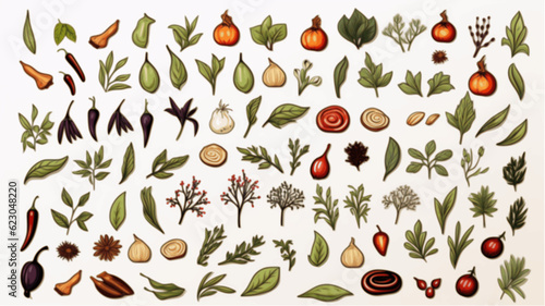 Simple set of outline icons about spices and herbs