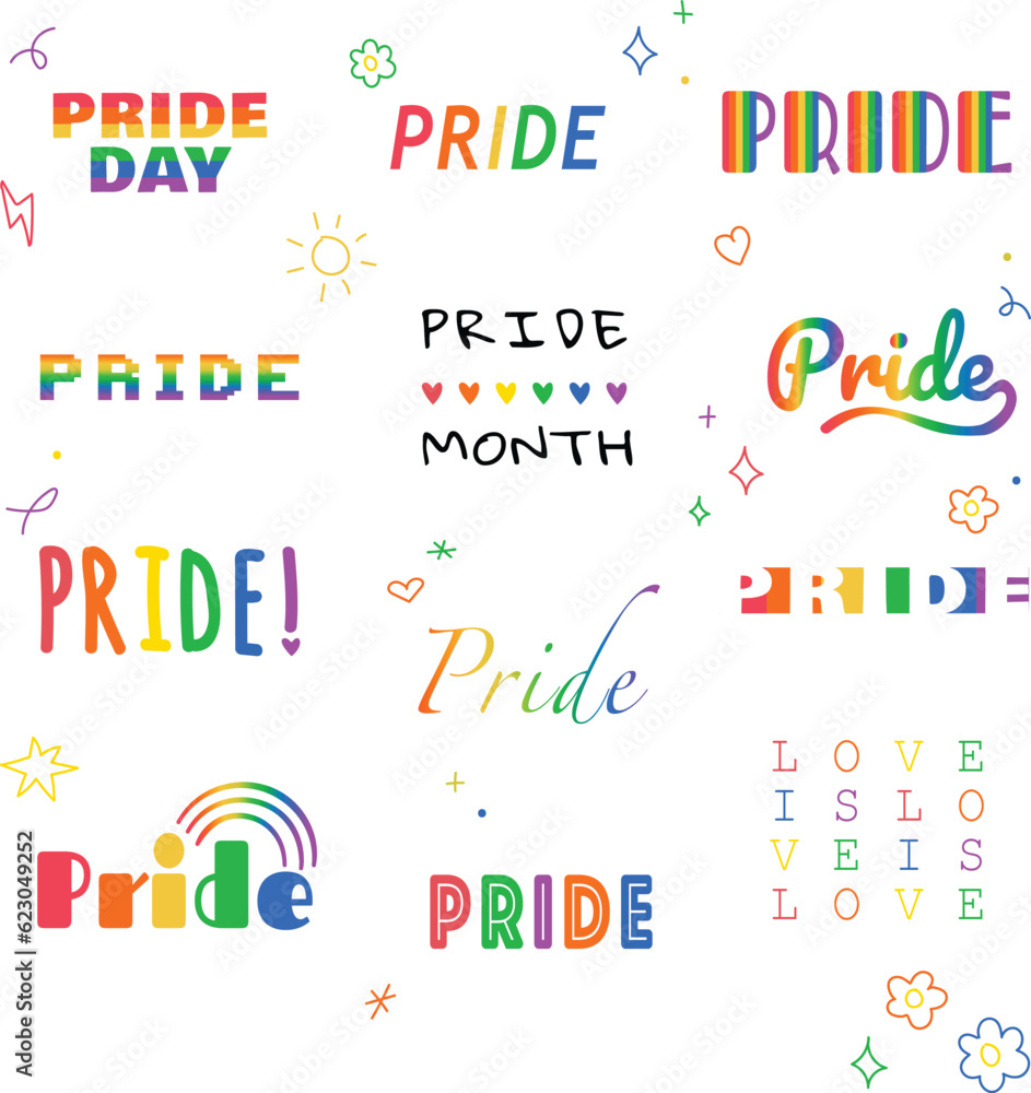 LGBT Pride set lettering illustration vector