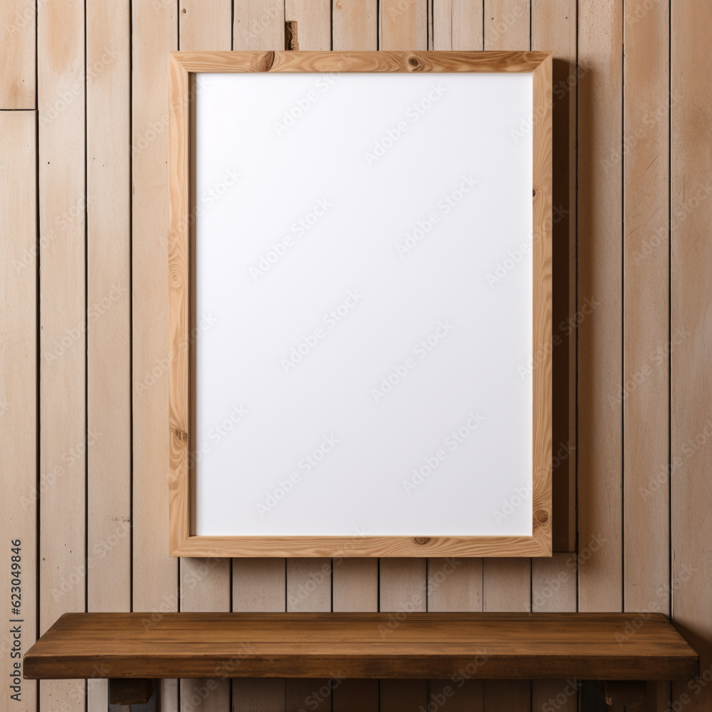 Real photo of blank wood frame hung on the walls Real photo of blank wood frame hung on the walls