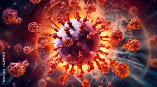 Concept of covid 19 virus attacking body cell. Generative AI 3