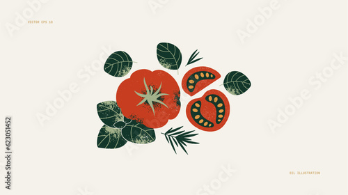 Tomato and basil. Horizontal food composition. 