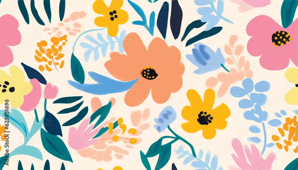 Obraz premium Bright hand drawn simple abstract floral print. Cute collage pattern. Fashionable template for design