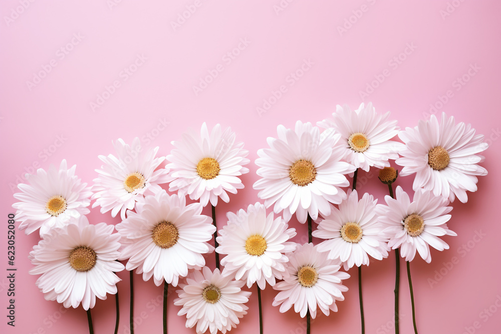 white daisies on a pink background Generative Ai white daisies on a pink background Generative Ai