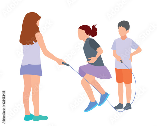 Vector illustration cartoon of kids jumping rope