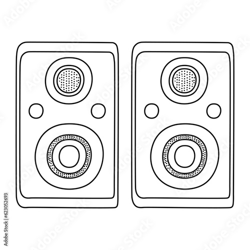 Doodle speakers icon. Hand drawn speakers icon in vector. Speakers illustration. Doodle loudspeakers icon in vector