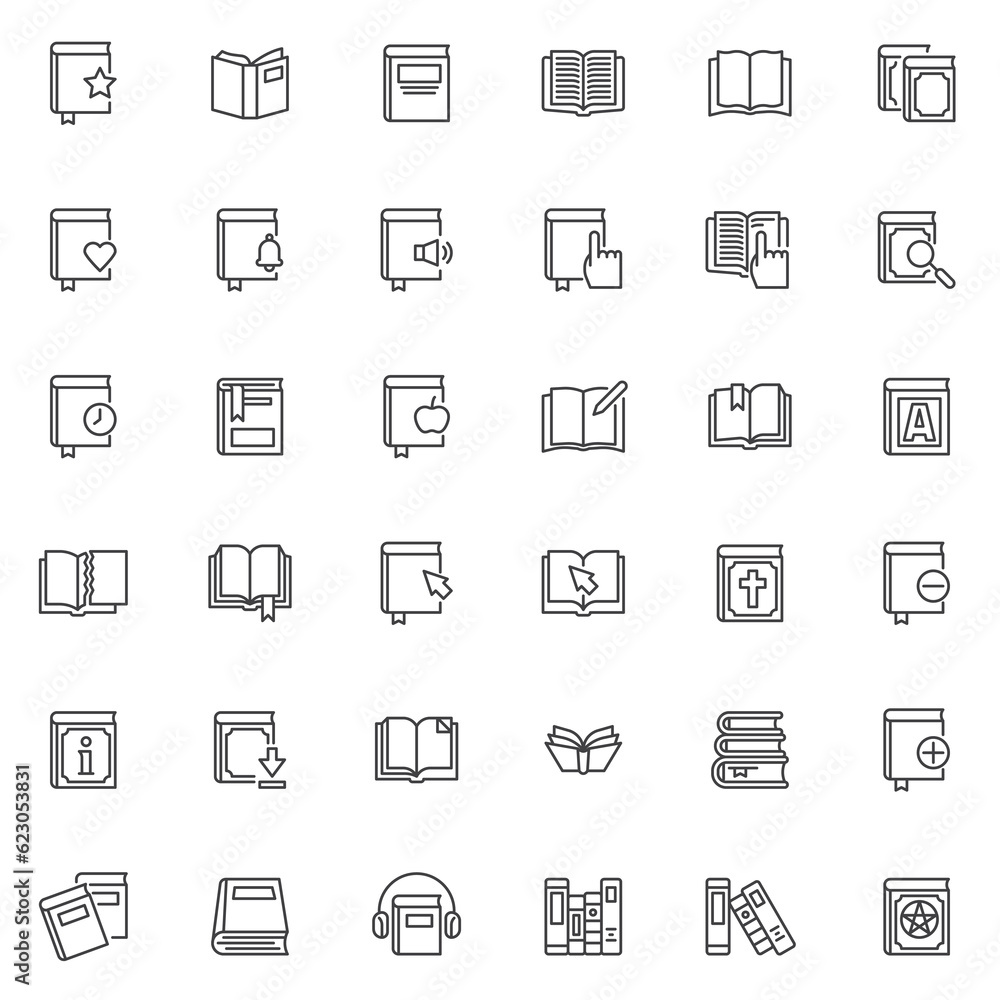 Book and textbook line icons set