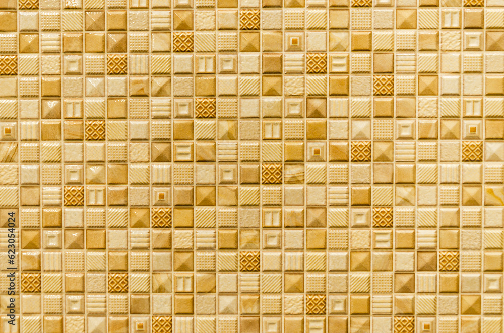 Abstract mosaic background. Texture of small square mosaic tile in brown and beige colors Abstract mosaic background. Texture of small square mosaic tile in brown and beige colors
