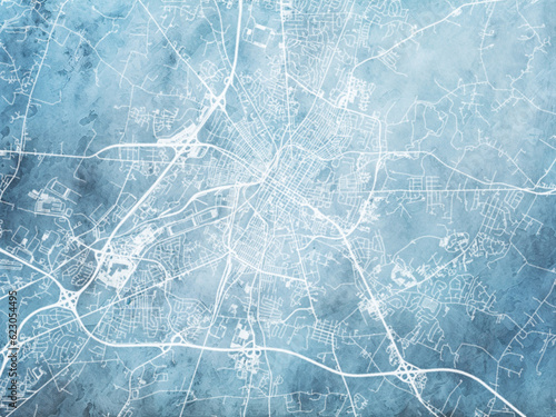 Illustration of a map of the city of Hagerstown Maryland in the United States of America with white roads on a icy blue frozen background.