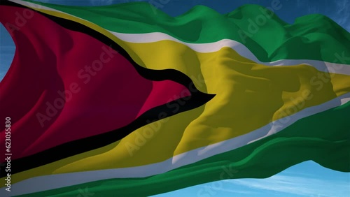 Waving flag loop. National flag of Guyana