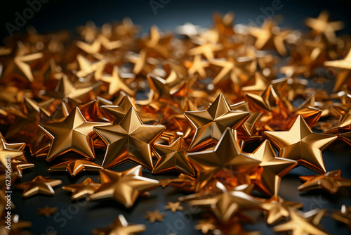 Gold glitter on a black background, golden star, holiday background. Generative AI