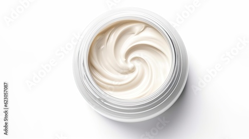 Jar of face cream mockup on white background top view