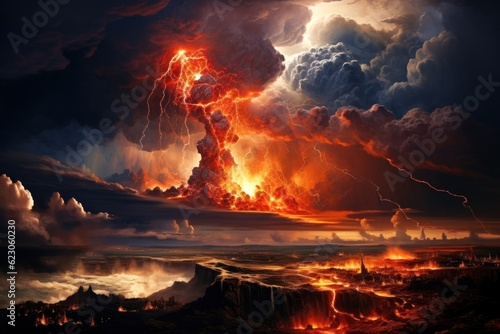 Fotografie, Obraz Destruction and purification of the planet earth with fire the end of the world