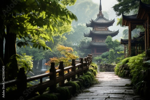 Landscape Photography of Ancient Pagoda Nestled Amidst, Generative AI