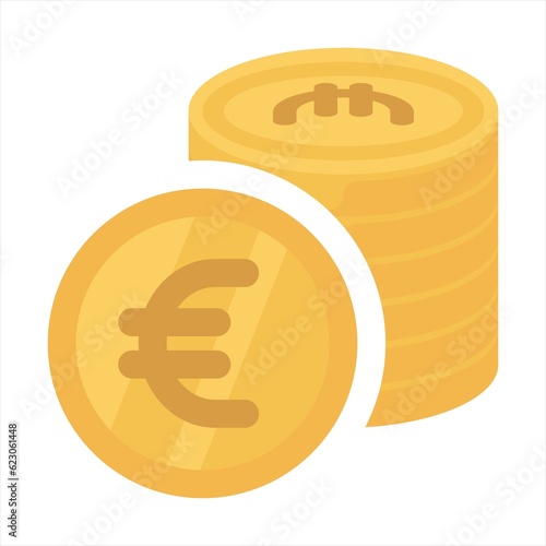 Stack of gold euro coins isolated on white background. Vector illustration.Stack of golden euro coins. Flat gold icon. Isolated on white. Economy, finance, money pictogram. Wealth symbol.
