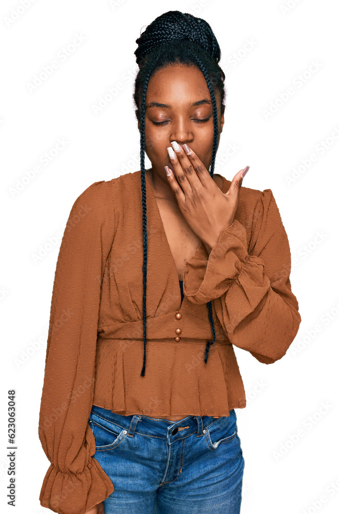 Φωτογραφία Young african american woman wearing casual clothes bored yawning tired covering mouth with hand