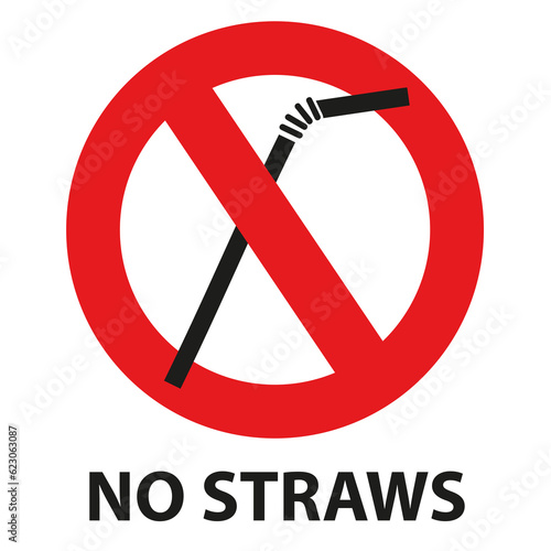 Forbidden round sign with red circle and a straw. Prohibits or informs that there is no straws being used. (ID: 623063087)