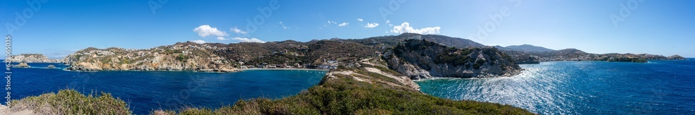 panorama of hills, coastline and ocean on a sunny day