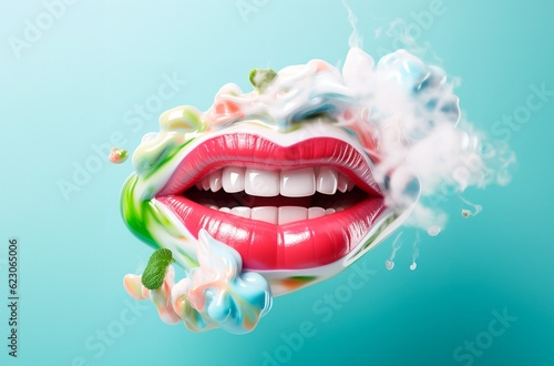 candy melting inside the mouth with white teeth  included Green blue color  pastel Green color  fern Green color