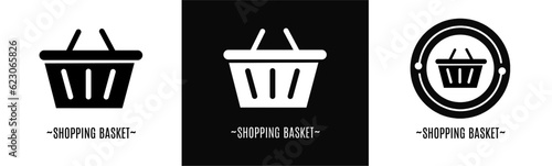 Shopping basket logo set. Collection of black and white logos. Stock vector.