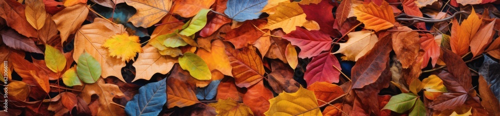 Beautiful autumn background of a colorful array of fallen leaves. Generative AI