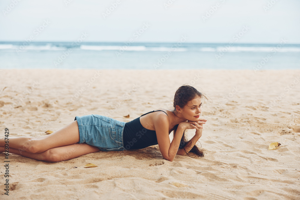 sitting woman beach freedom smile nature vacation tan sea travel sand sitting woman beach freedom smile nature vacation tan sea travel sand