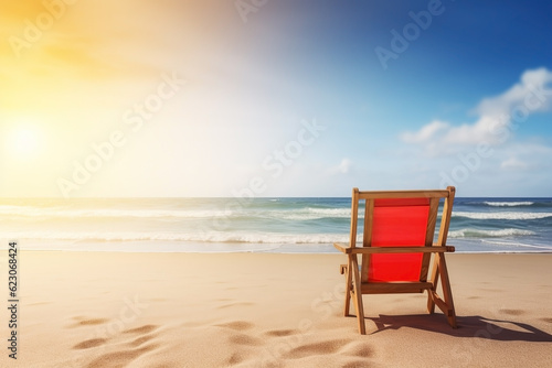 Sun lounger on the beach, summer vacation background. Ai generated © Artem81