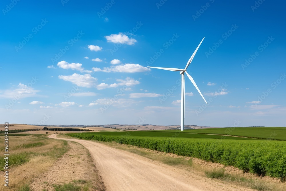 custom made wallpaper toronto digitalGenerative AI, wind turbine on a green field, these alternative energy sources have potential, the concept of wind energy, windmill