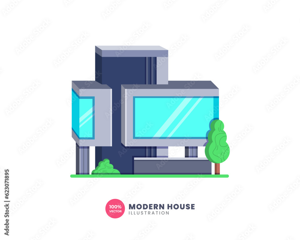 Minimalist house illustration. Modern architecture design concept for real estate Minimalist house illustration. Modern architecture design concept for real estate