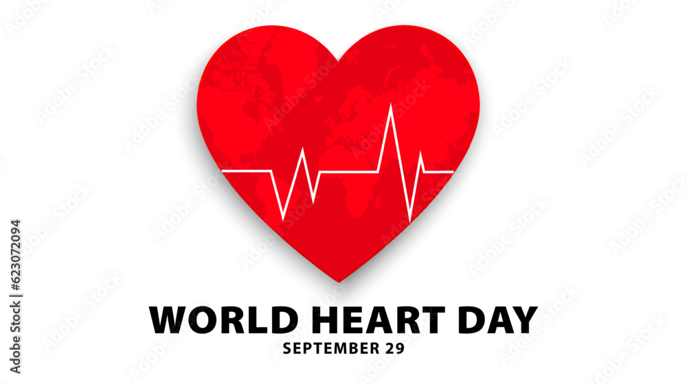 World Heart Day concept design with red heart symbol. Health care background. Vector illustration