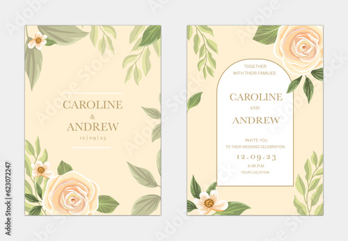 beautiful wedding invitation cards set with watercolor flowers  vector illustration