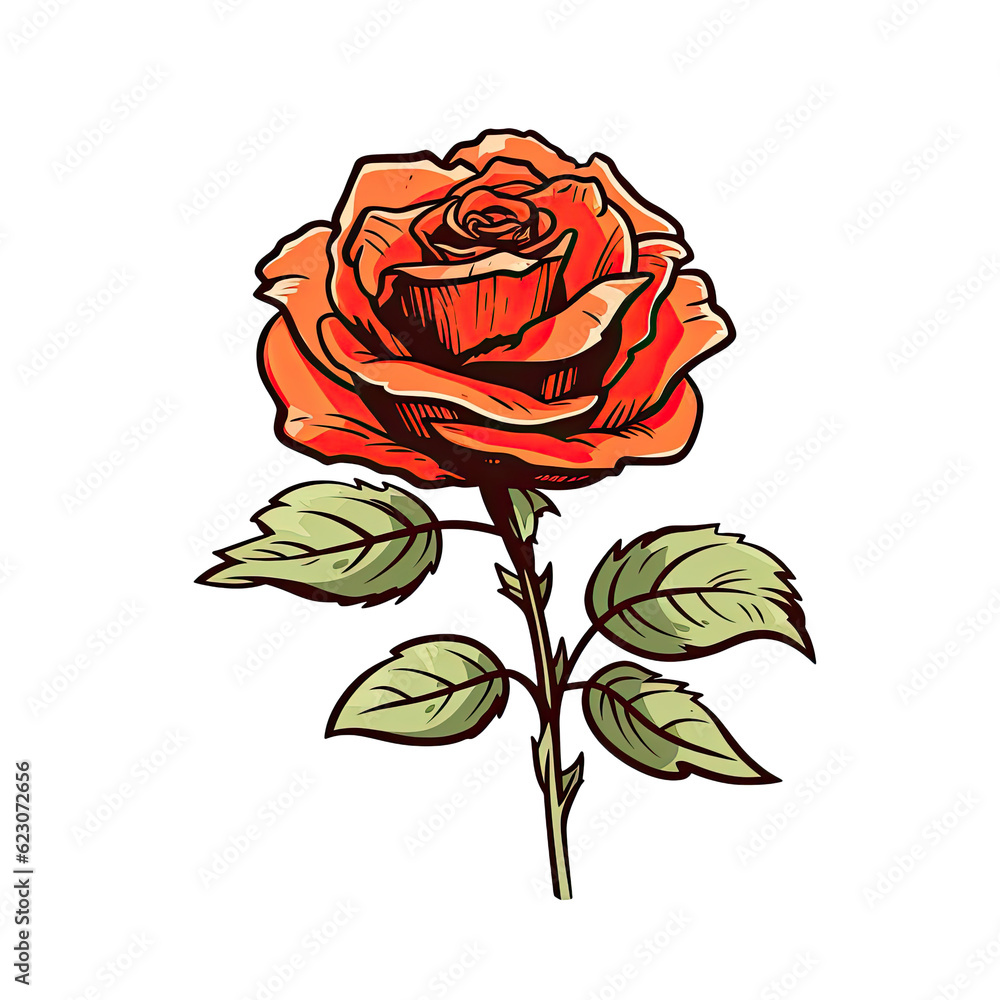 PNG rose in cartoon style, isolated transparent background, generative ...