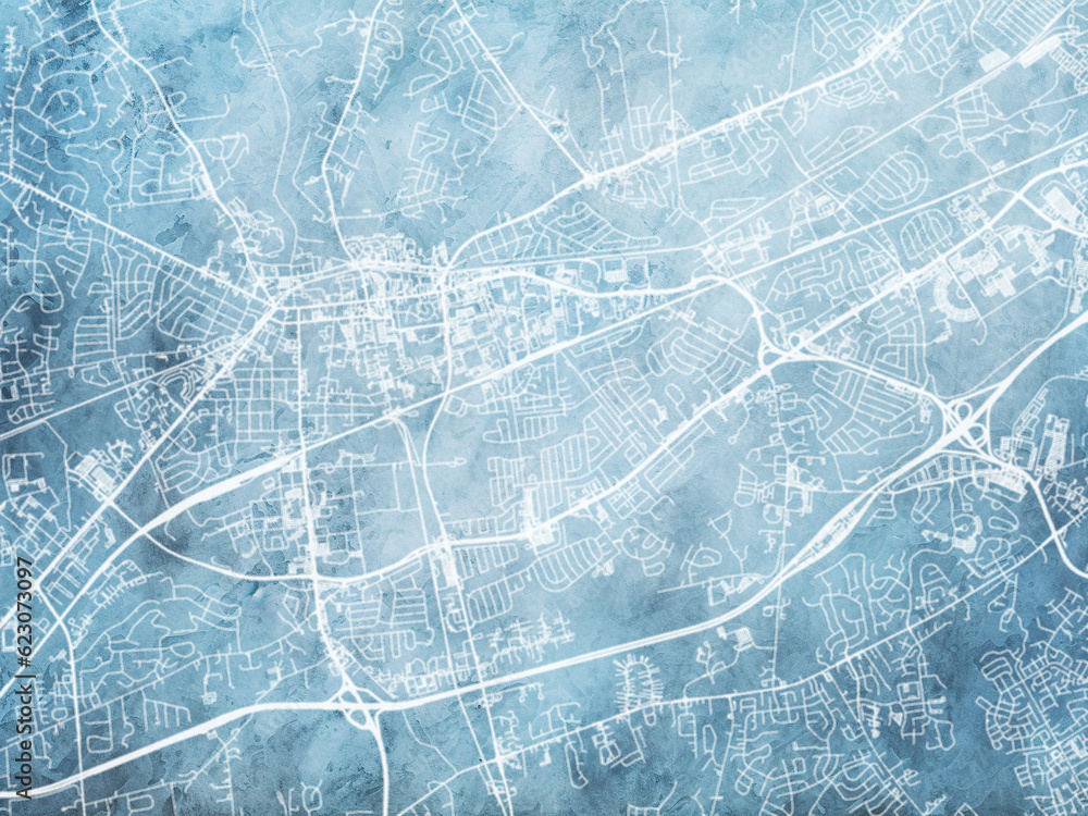 Illustration of a map of the city of  Newark Delaware in the United States of America with white roads on a icy blue frozen background.